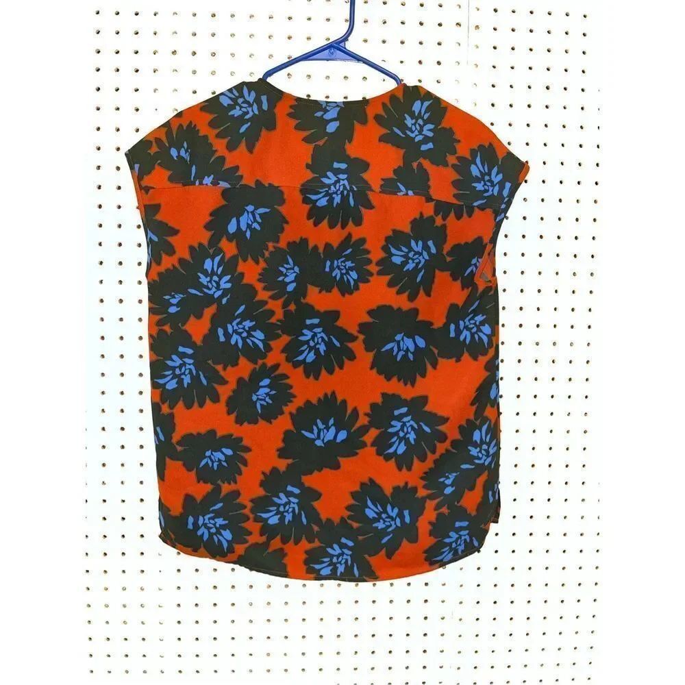 J. Crew Red Bold Firework Floral Top Cap Sleeve Keyhole